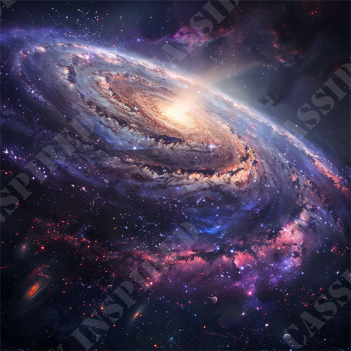 Majestic Galaxy - This mesmerizing image showcases a spiral galaxy in the vastness of outer space. The galaxy's luminous core radiates a bright, golden light, illuminating the swirling arms dotted with countless stars and cosmic dust. Hues of purple, blue, and pink intertwine with bursts of bright white, revealing intricate details of celestial formations. Surrounding the galaxy, the deep, dark expanse of the universe is speckled with numerous distant stars, smaller galaxies, and nebulae. Key features of this image include the spiral galaxy, cosmic dust, luminous core, celestial formations, and the expansive universe filled with stars and nebulae.

Keywords: spiral galaxy, outer space, luminous core, cosmic dust, celestial formations, universe, stars, nebulae, deep space, cosmic formations.